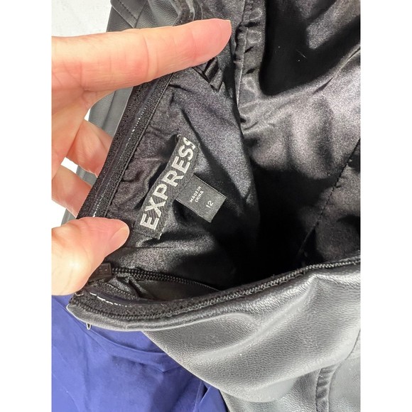 Express Sz 12 Blue & Black Mini Dress Club Evening Pleather Ruched Strapless - Picture 5 of 5